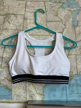 Infinity Raine White Sports Bra with Black Stripe Band